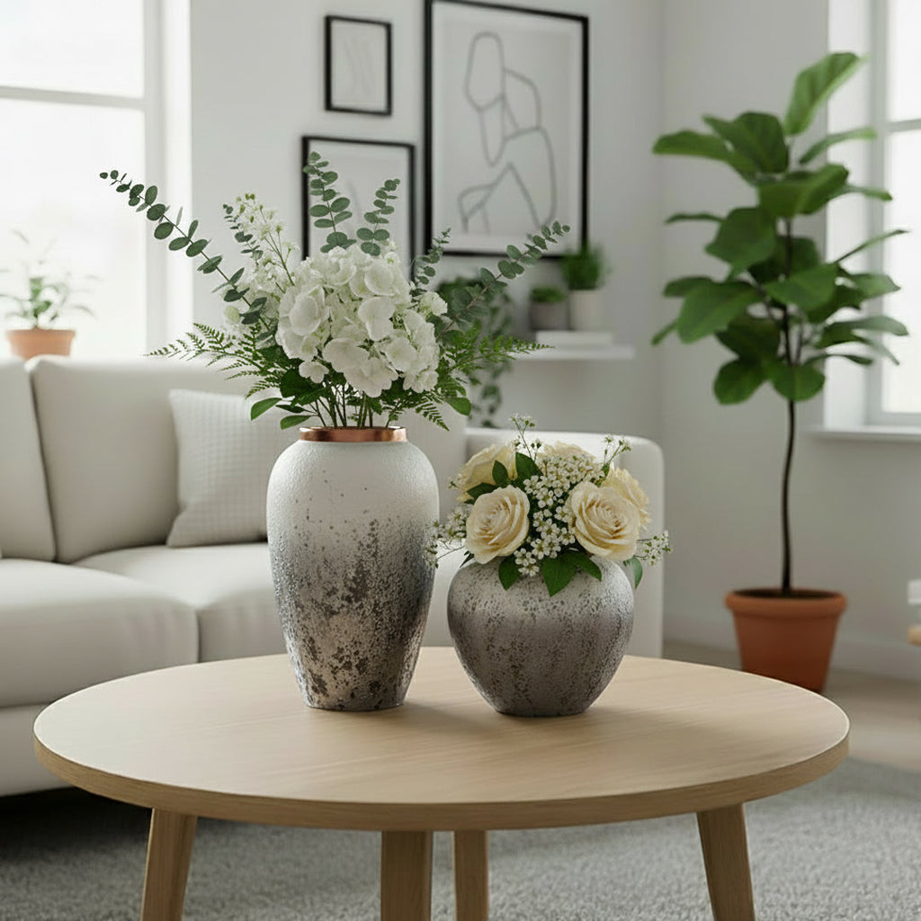 SOGA Home & Living Bundle – White & Grey Ceramic Flower Vases for Elegant Living Room Decor