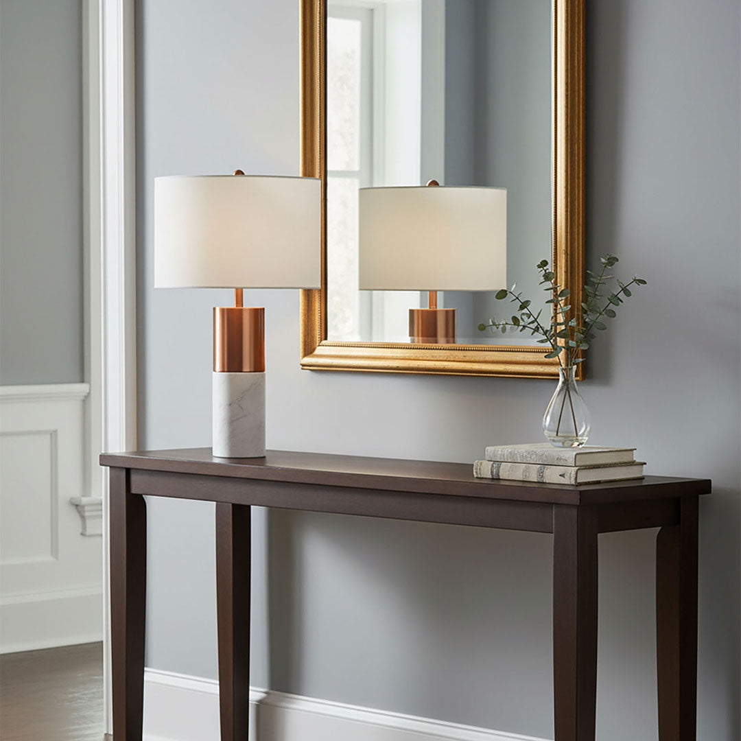 SOGA 60cm White Marble Bedside Modern Desk Table Lamp Living Room Shade with Cylinder Base