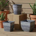 SOGA Home & Living Bundle – Weathered Grey Square & Round Resin Plant Pots for Indoor Decor