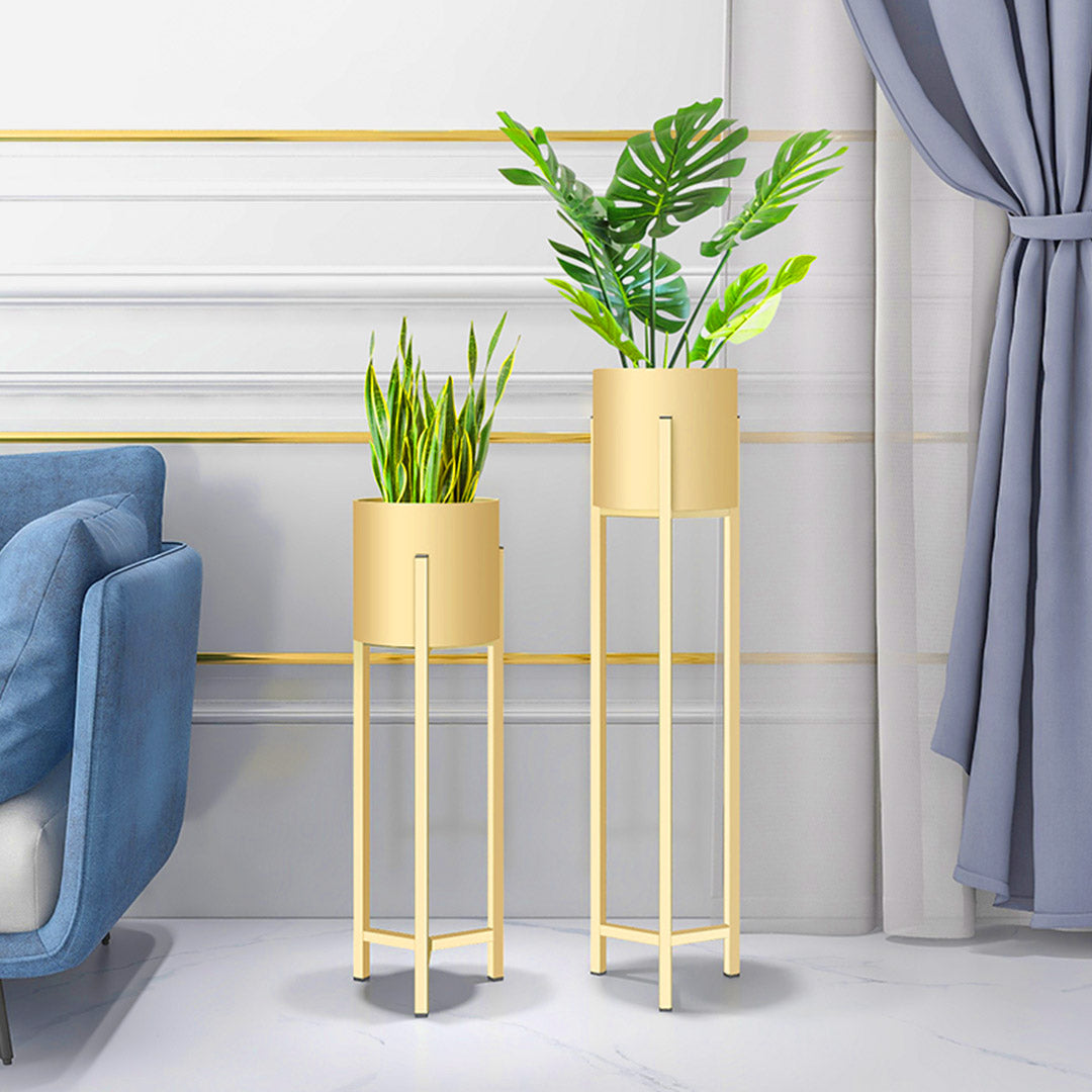 SOGA 2X 75cm Gold Metal Plant Stand with Flower Pot Holder Corner Shelving Rack Indoor Display