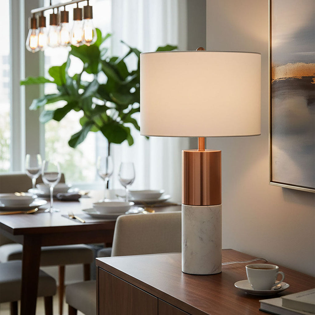 SOGA 60cm White Marble Bedside Modern Desk Table Lamp Living Room Shade with Cylinder Base