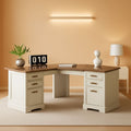 60 Inch Farmhouse L Shaped Desk Antique White With Drawers