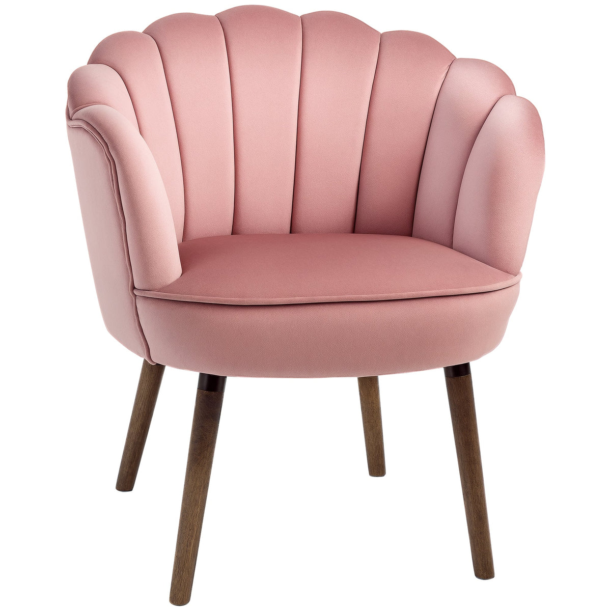 Velvet Vanity Accent Chair with Wood Legs - Pink