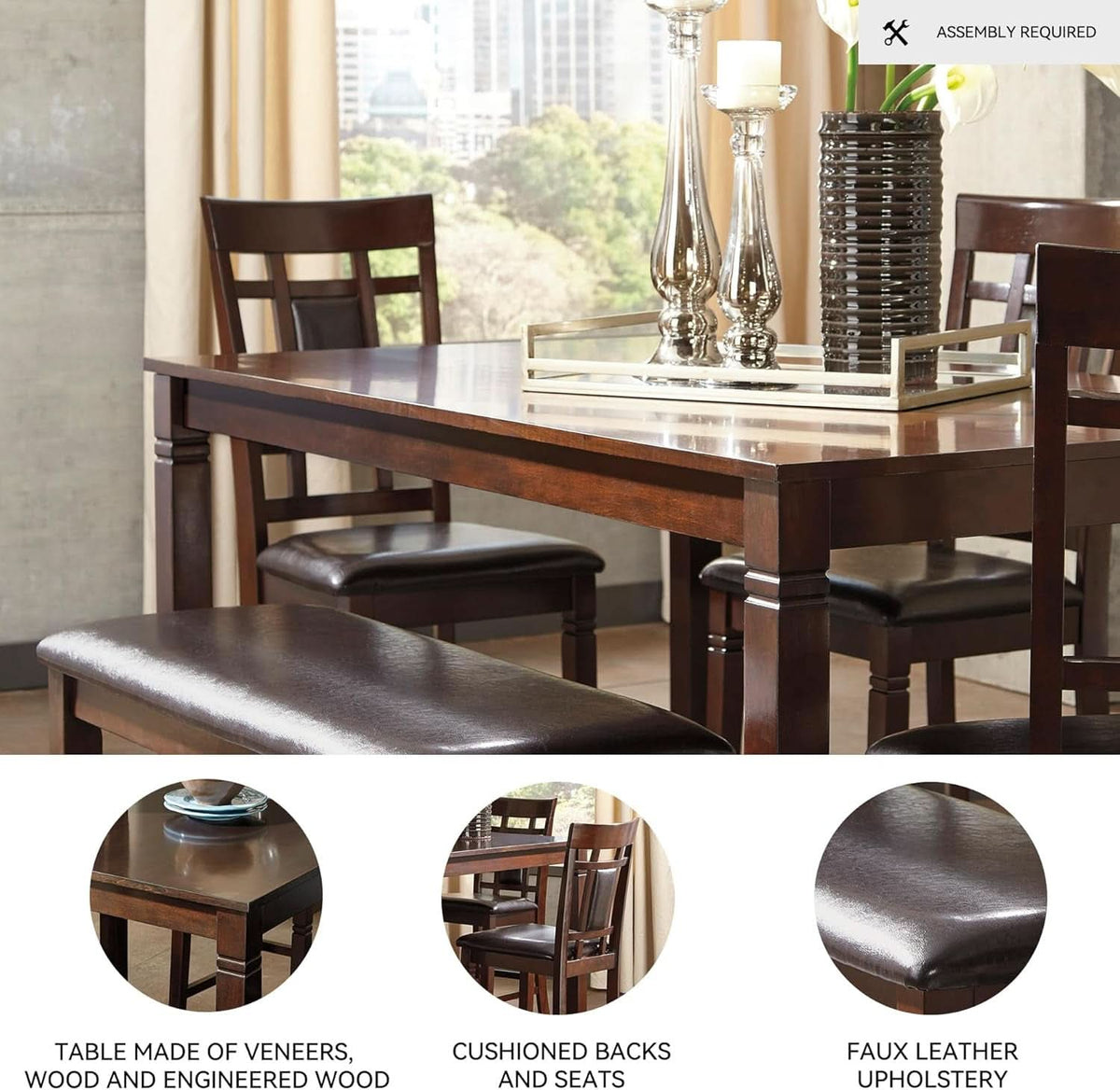 Brown Contemporary Engineered Wood Dining Table Set