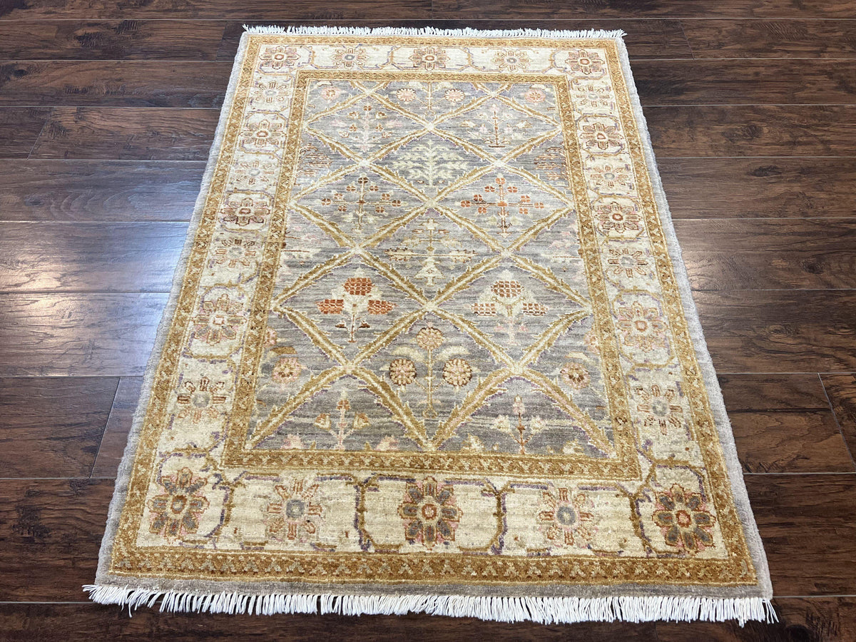 Pakistani Peshawar Rug 3.6 x 5, Safavieh Wool Handmade Hand Knotted Vintage Rug, Panel Design Oriental Carpet, Pair C