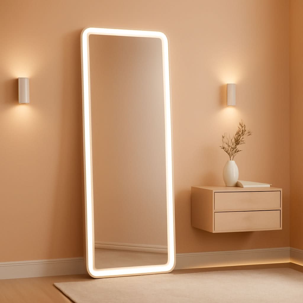 26x68 Inch Full Length Mirror With Lights LED Dimmable 3 Color Floor Standing Or Wall Hanging