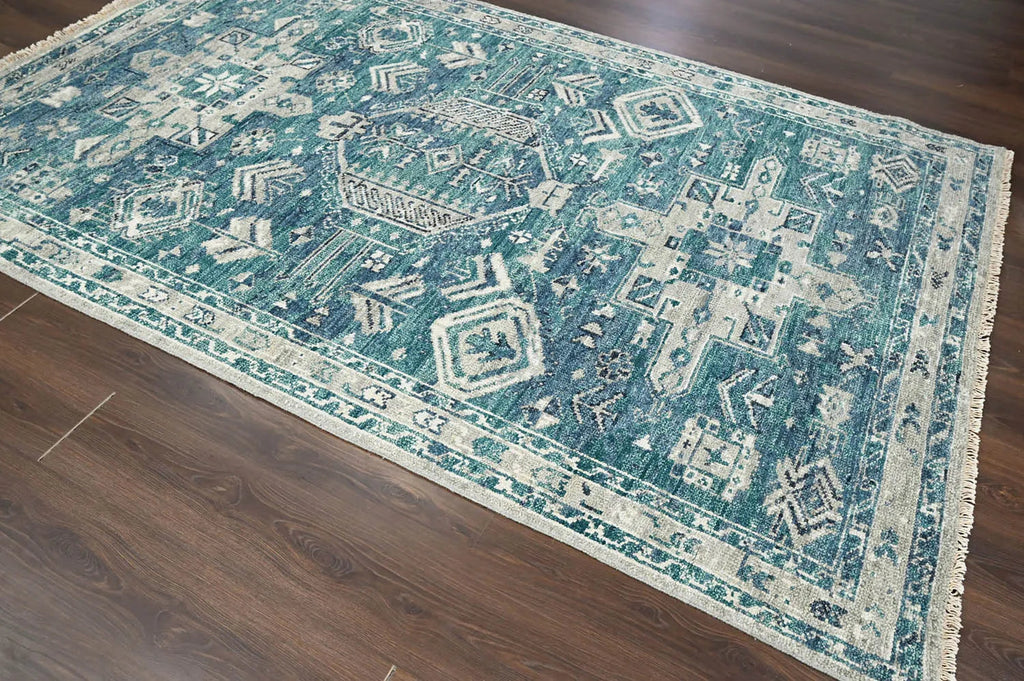 Multi Size Turquoise, Gray Hand Knotted Arts & Crafts 100% Wool Turkish Oushak Traditional Oriental Area Rug