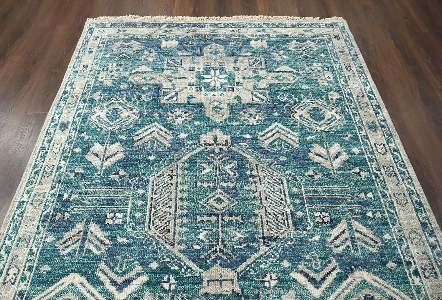 Multi Size Turquoise, Gray Hand Knotted Arts & Crafts 100% Wool Turkish Oushak Traditional Oriental Area Rug