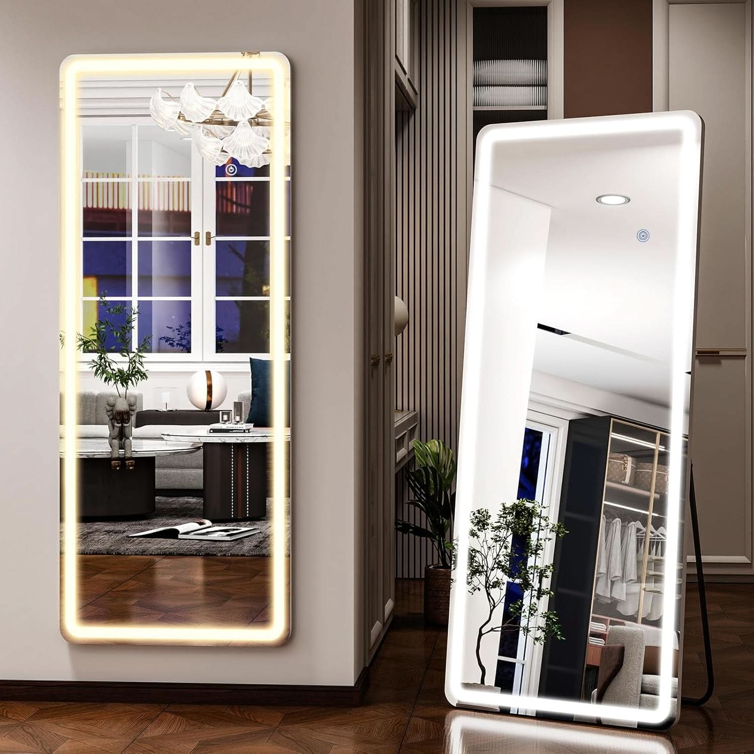 26x68 Inch Full Length Mirror With Lights LED Dimmable 3 Color Floor Standing Or Wall Hanging
