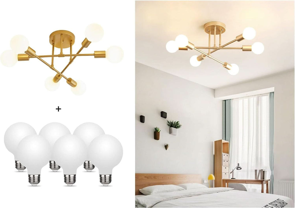 Gold 6-Light Sputnik Chandelier With LED Bulbs Included