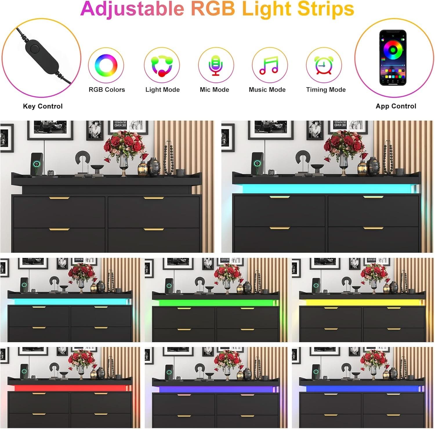 Six Drawer Dresser With LED Illumination Enhancement