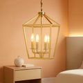 Industrial Gold Lantern Chandelier 4 Light Adjustable