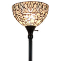 62" Brown Traditional Shaped Floor Lamp With White Peacock Feather Stained Glass Dome Shade