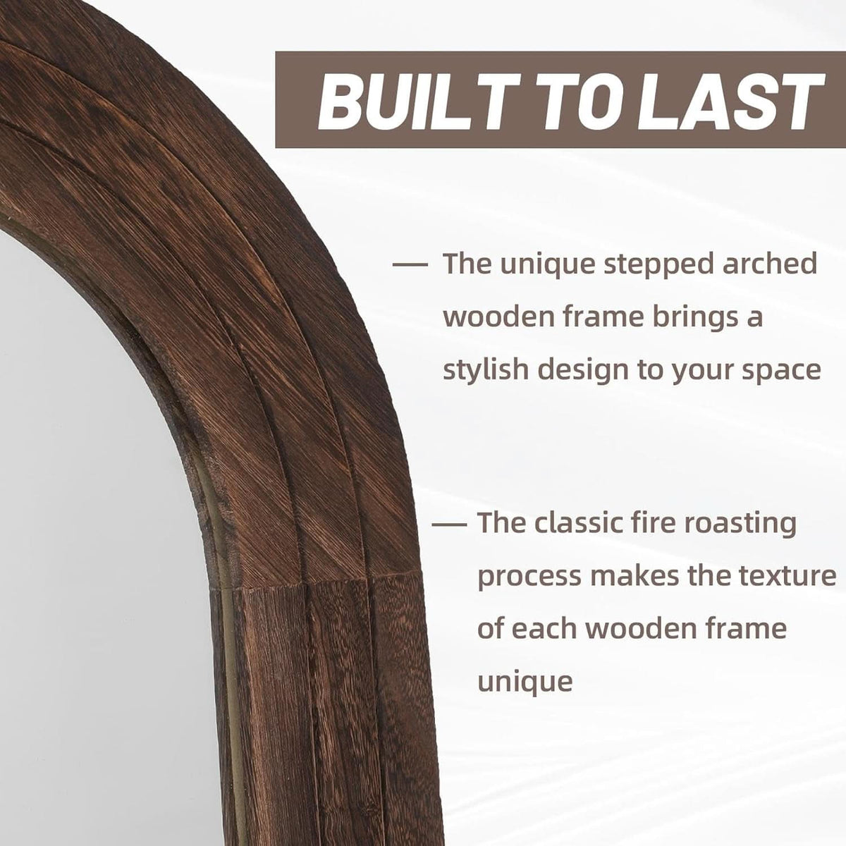 Arched Full Length Mirror 71x32 Inch Brown Solid Wood Frame