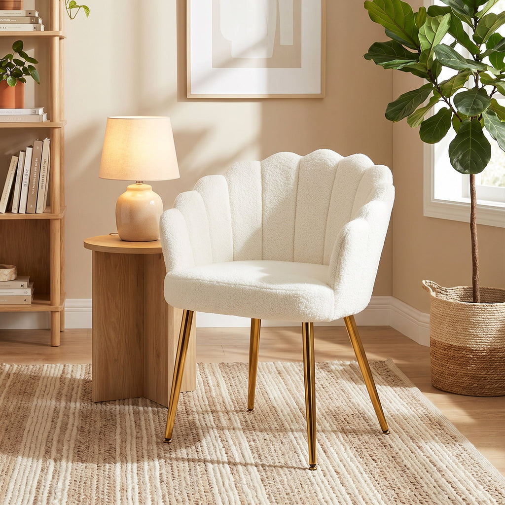Petal-Back Accent Chair with Metal Legs - Cream