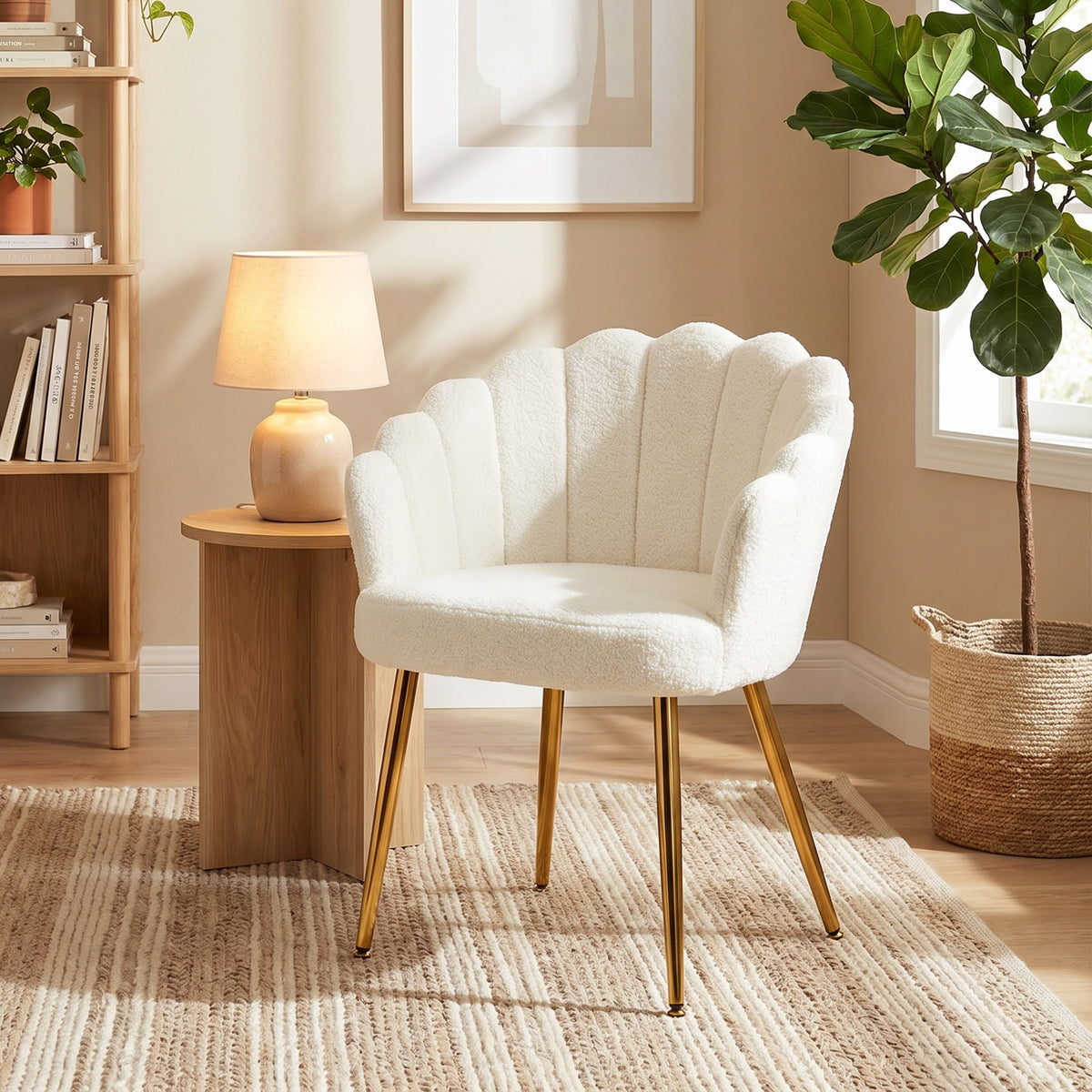 Petal-Back Accent Chair with Metal Legs - Cream