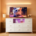 White Dresser TV Stand for 55 Inch TV with Charging Station LED Lights