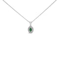 14K White Gold Oval Green Emerald and Diamond Halo Pendant Necklace - 18" Inches-0