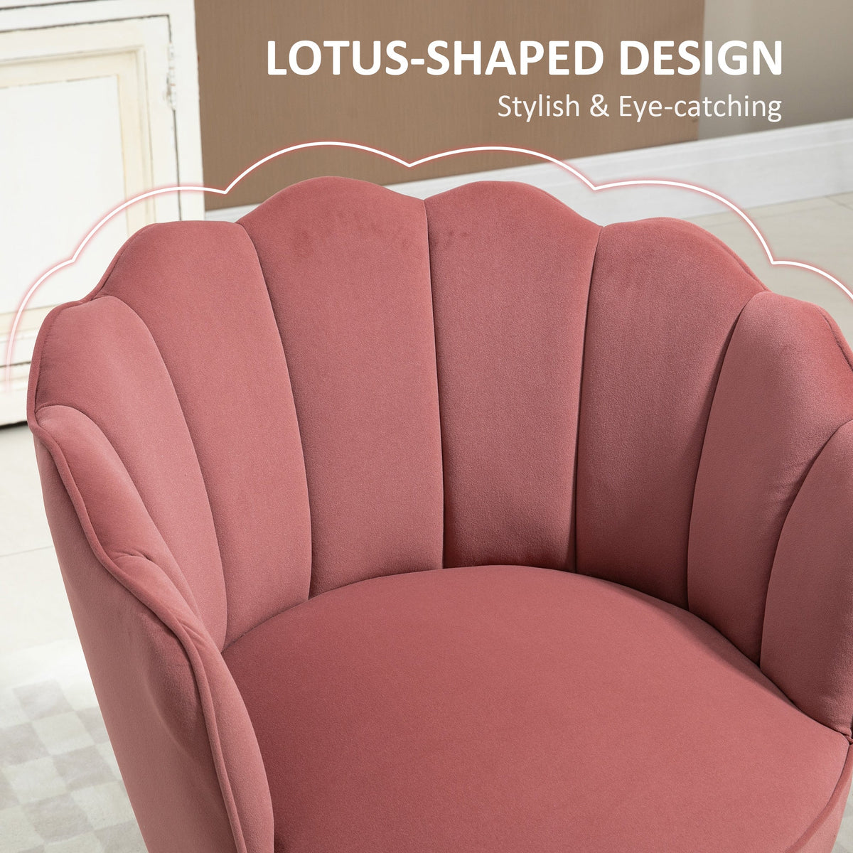 Velvet Vanity Accent Chair with Wood Legs - Pink
