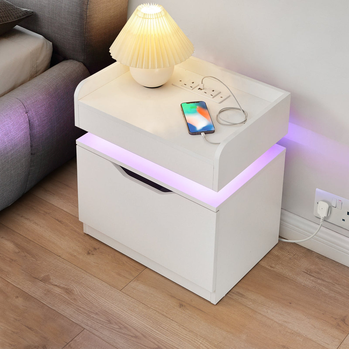Kist LED Light Bedside Table [Charging Station][Nightstand]