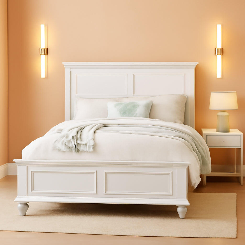 White Eastern King Size Contemporary Platform Bedstead