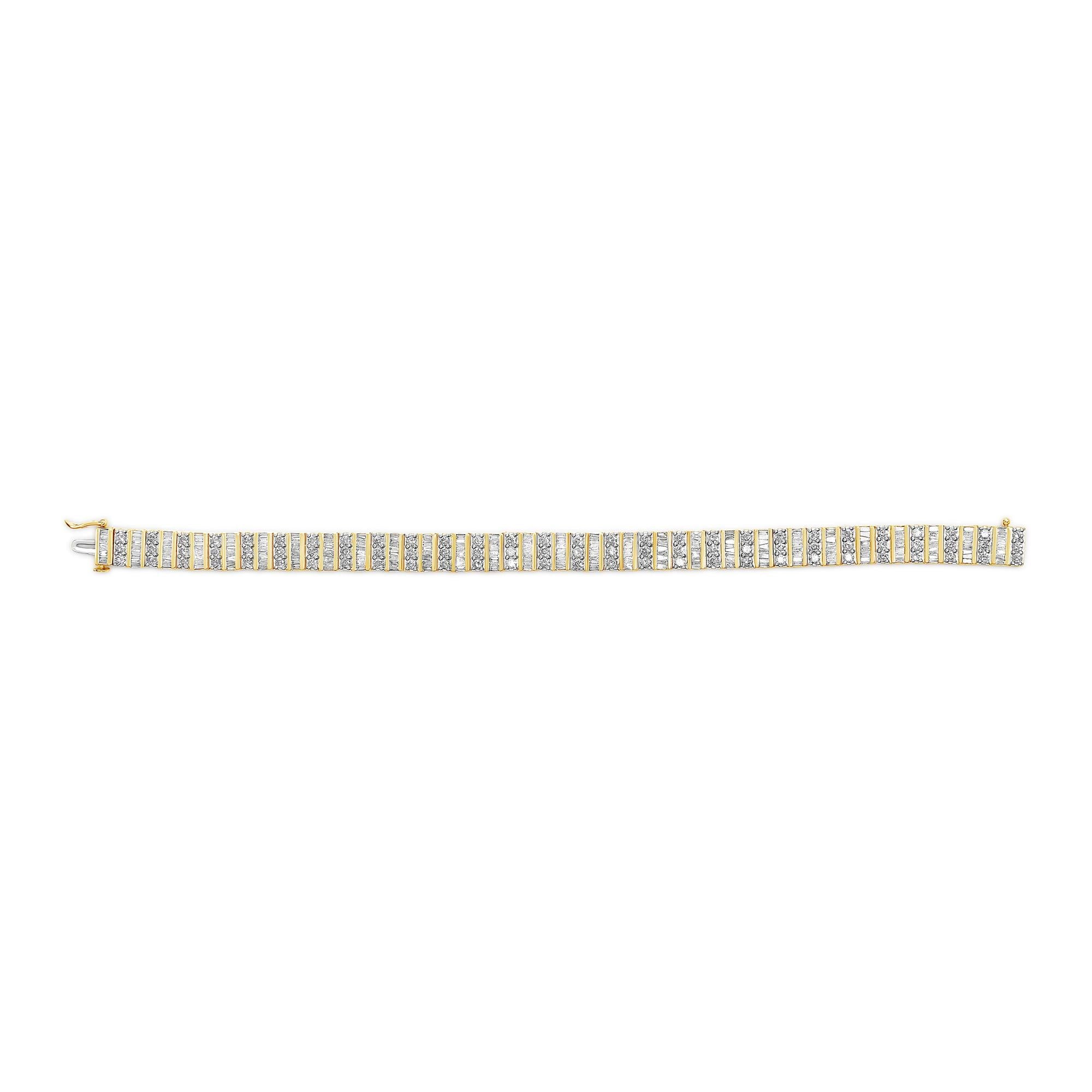 14K Yellow Gold Round and Baguette-Cut Diamond Bracelet (5.50 cttw, H-I Color, I1-I2 Clarity)-3