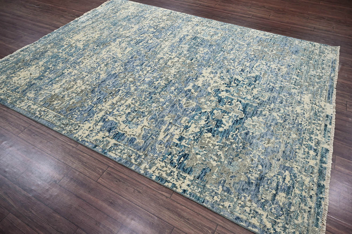 Multi Size Beige, Blue Hand Knotted 100% Wool Turkish Oushak Transitional Oriental Area Rug