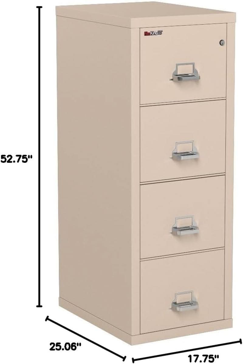 Vertical 4 Drawer Fire Rated File Cabinet Parchment Key Lock
