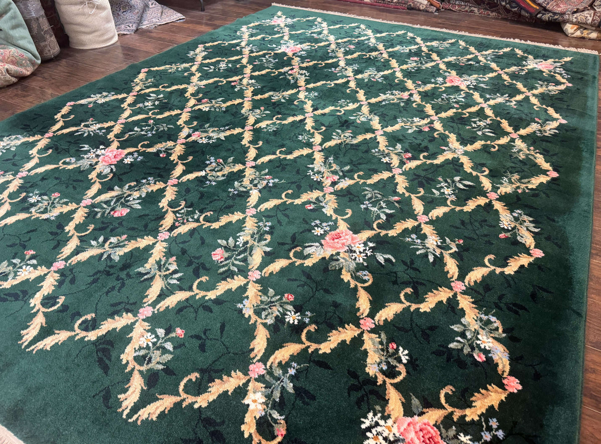 Karastan Garden of Eden Rug 8.8 x 11.8, Green Savonnerie 509/1733, Wool