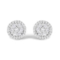 AGS Certified 14K White Gold 1.0 Cttw Brilliant-Cut Diamond Halo-Style Cluster Round Button Stud Earrings (G-H Color, I1-I2 Clarity)