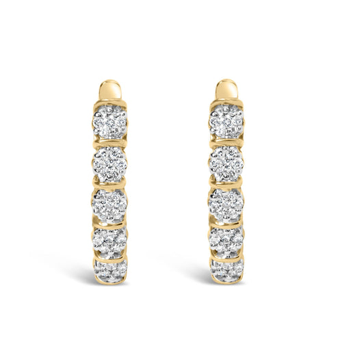 14k Yellow Gold 1/2 Cttw Diamond Cluster Hoop Earrings (H-I Color, SI2-I1 Clarity)