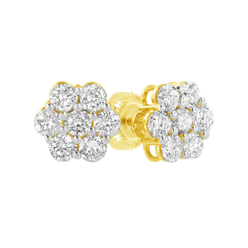 14K Yellow Gold 1.0 Cttw Diamond Flower Earring (J-K Color, I1-I2 Clarity)