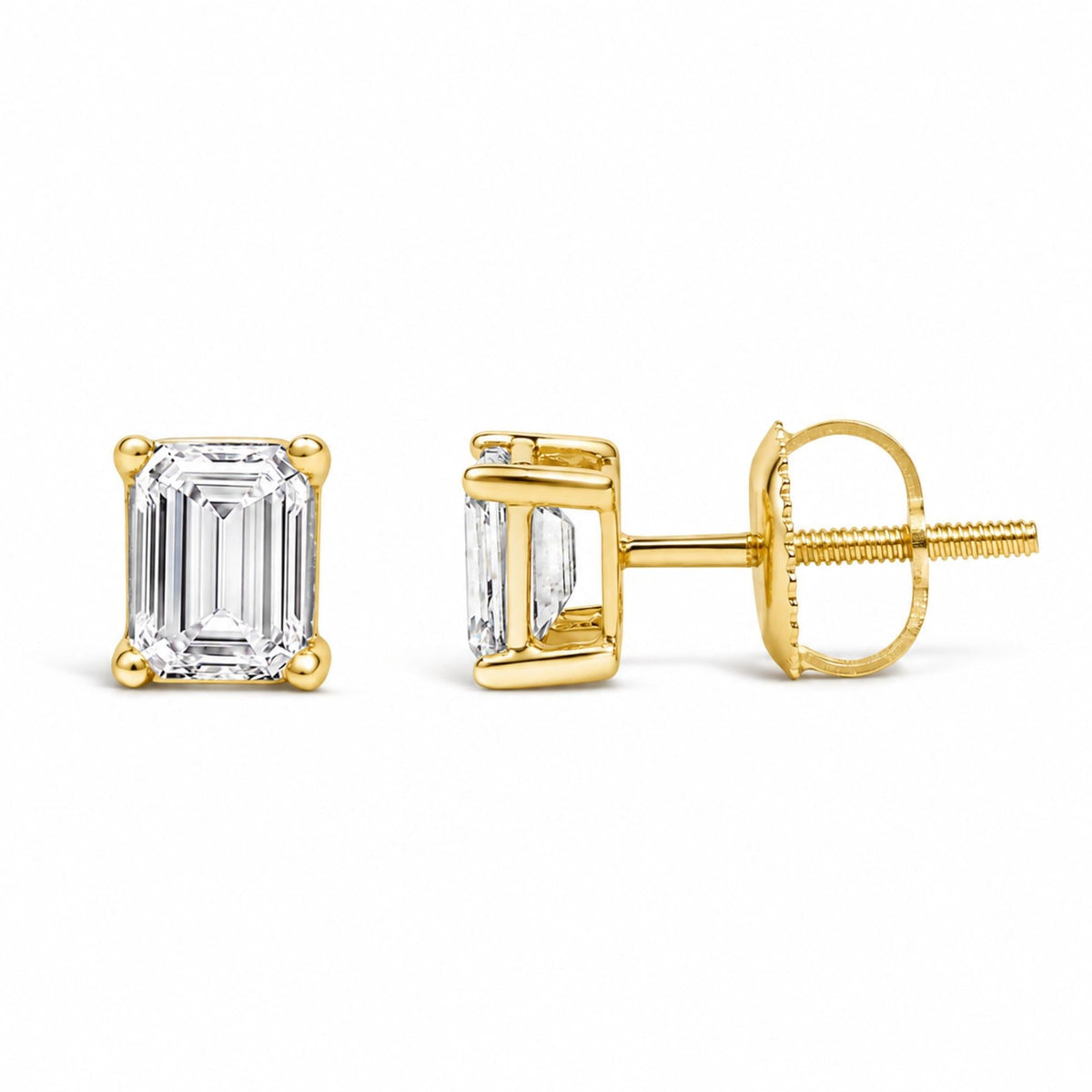 14K White Gold Emerald Cut Lab-Grown Diamond Solitaire Stud Earrings (F-G Color, VS1-VS2 Clarity)