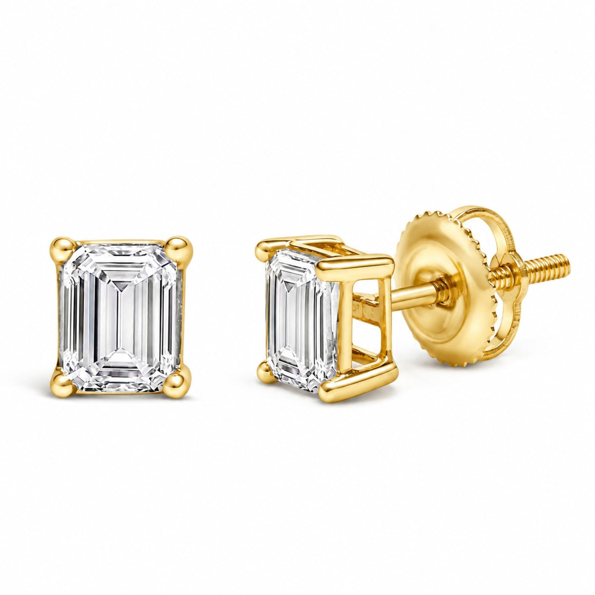 14K White Gold Emerald Cut Lab-Grown Diamond Solitaire Stud Earrings (F-G Color, VS1-VS2 Clarity)