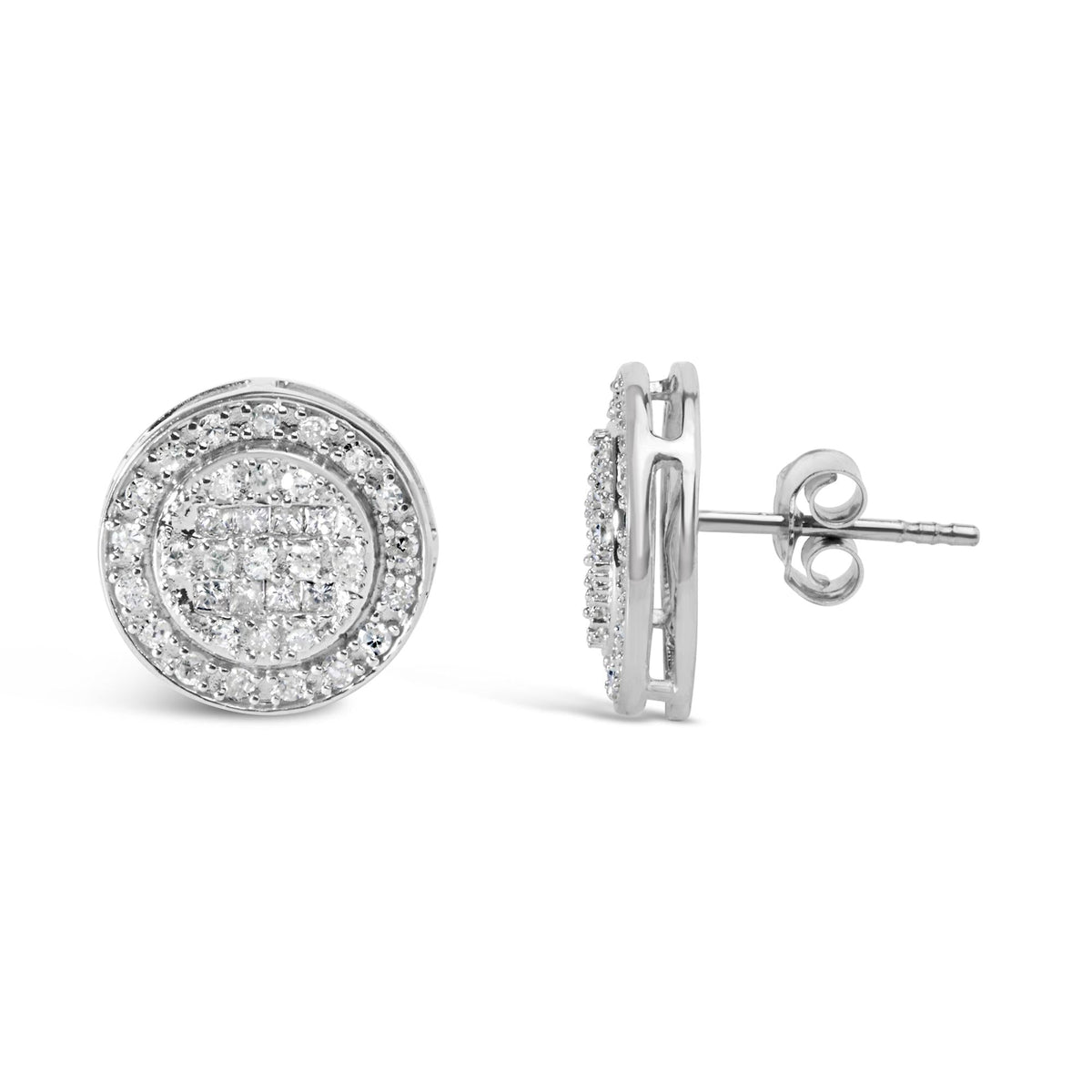 .925 Sterling Silver 3/4 Cttw Diamond Composite and Halo Stud Earrings (H-I Color, SI1-SI2 Clarity)