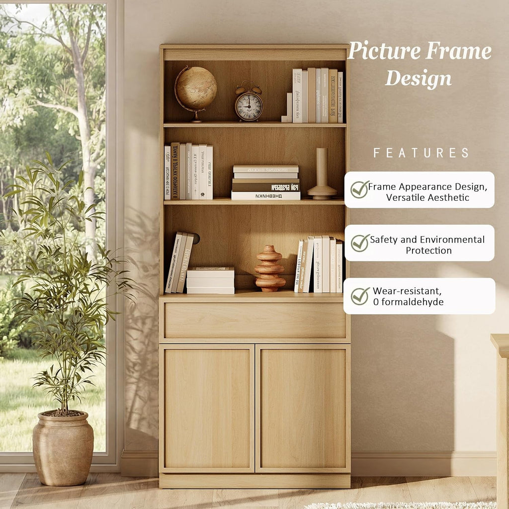 Oak 72 Inch Adjustable Storage Home Library Bookshelf