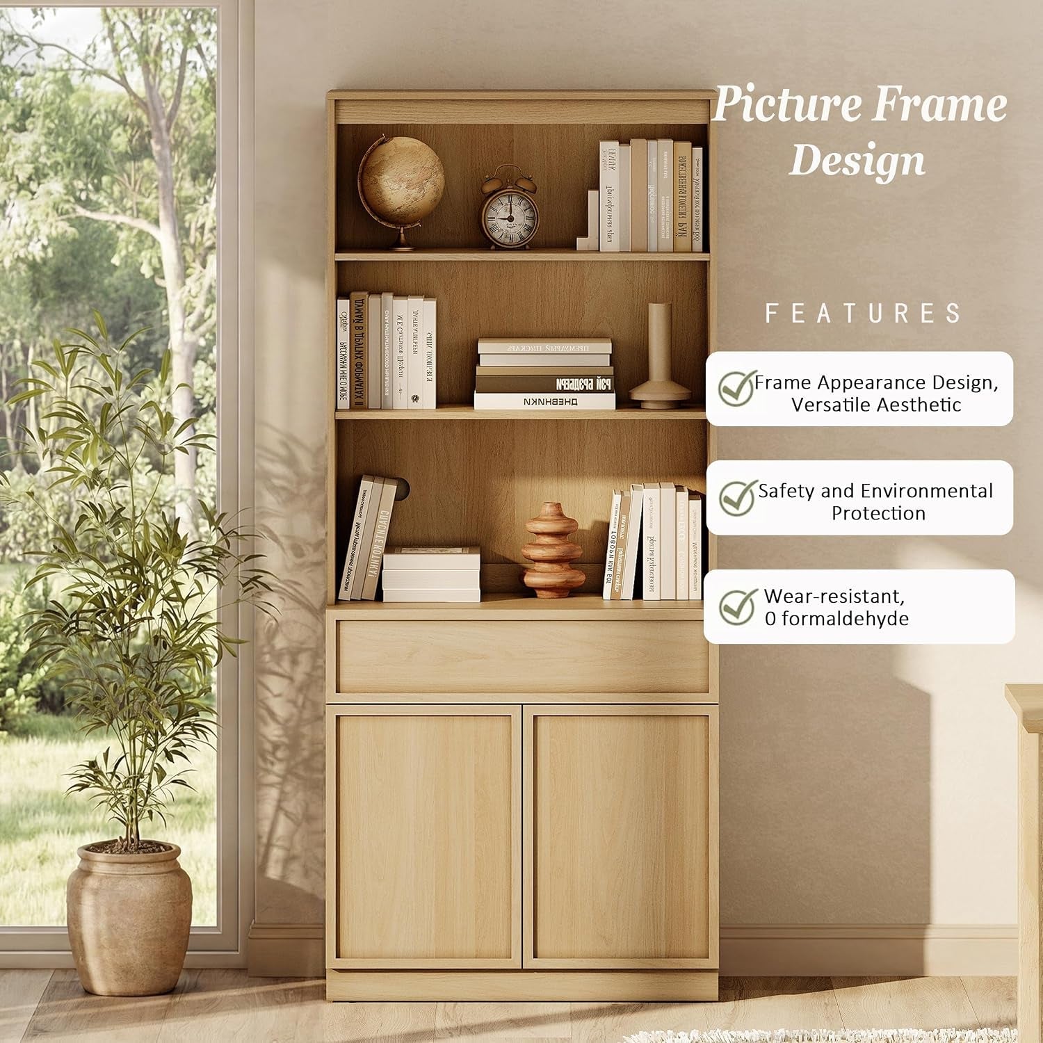 Oak 72 Inch Adjustable Storage Home Library Bookshelf
