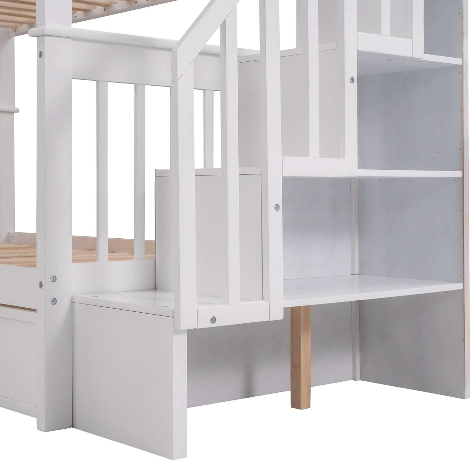 Twin Over Twin Bunk Bed With Stairs Guard Rail And Storage Drawers White