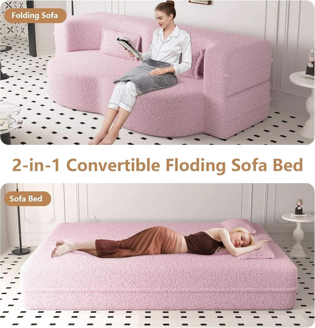 Powder Pink Ultra Comfort Contemporary Foldable Sleeper Sofa
