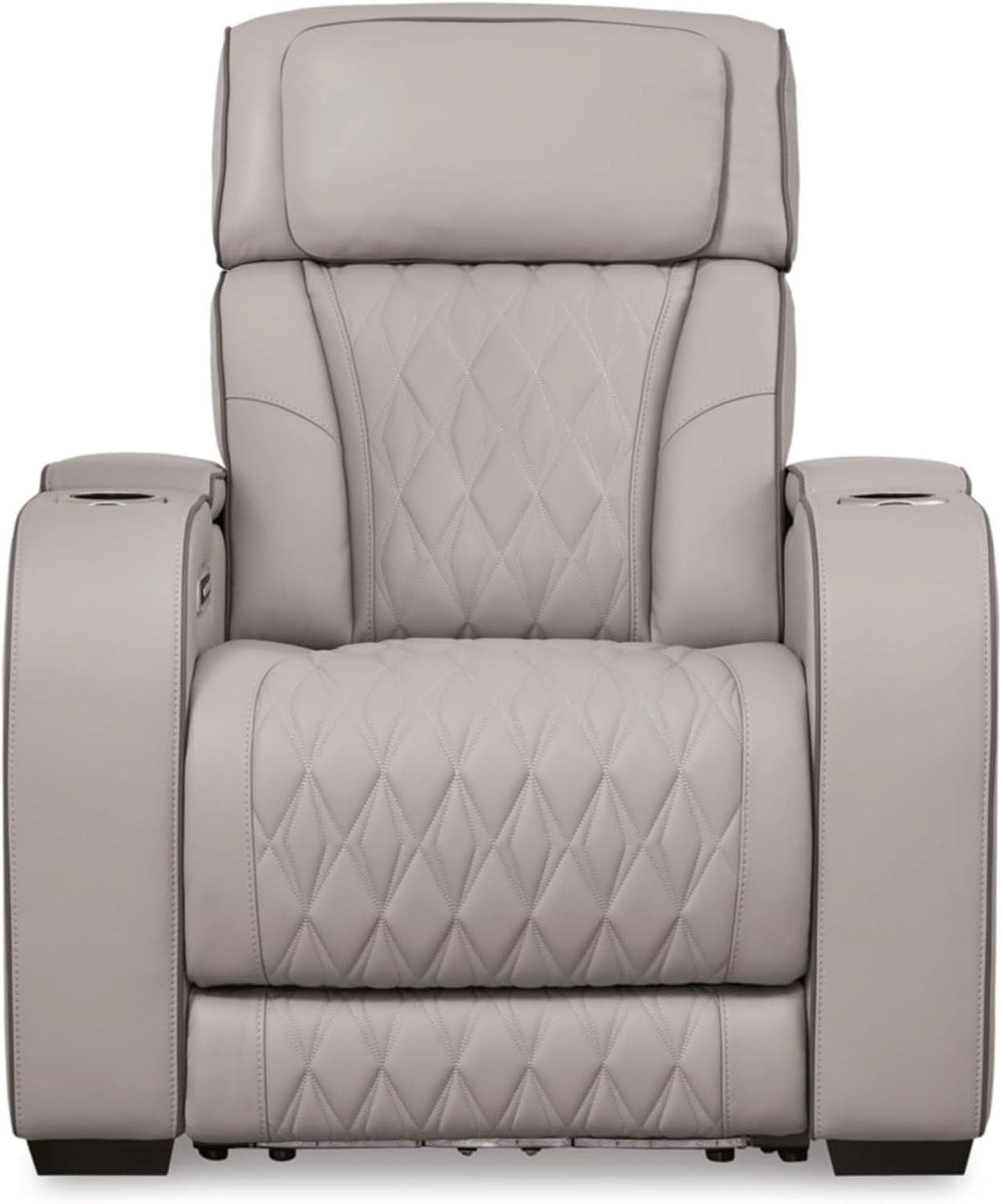 Light Gray Leather Power Recliner With Adjustable Headrest