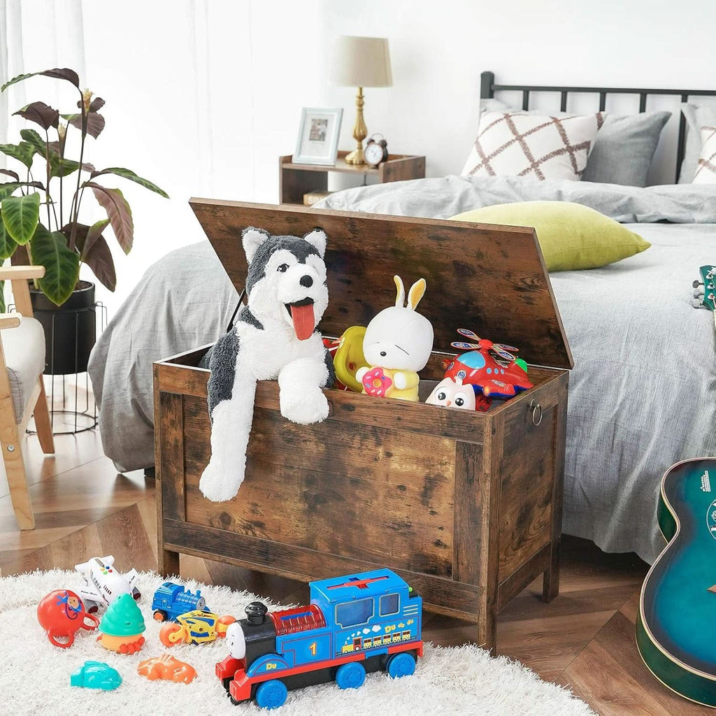 Rustic Brown Toy Box LargeCapacityStorage Bench Hinge