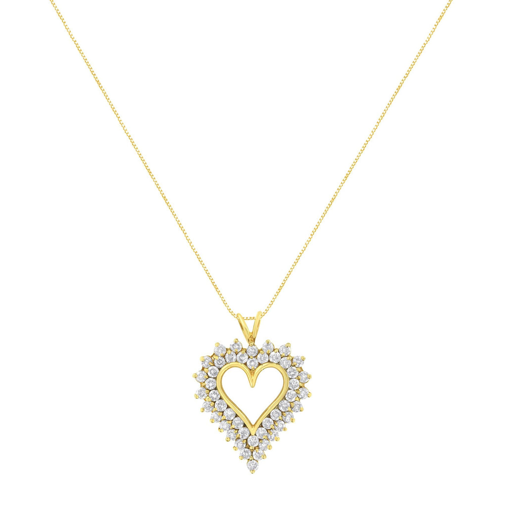 14K Yellow Gold .925 Sterling Silver 4 cttw Round-cut Diamond Cluster Heart Pendant Necklace (K-L Color, I1-I2 Clarity)-1