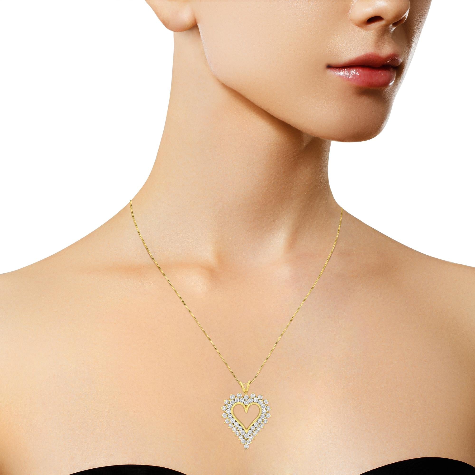 14K Yellow Gold .925 Sterling Silver 4 cttw Round-cut Diamond Cluster Heart Pendant Necklace (K-L Color, I1-I2 Clarity)-2