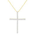 .925 Sterling Silver 3.0 Cttw Round Shape Diamond 1-1/2" Cross Pendant with Box Chain Necklace (J-K Color, I2-I3 Clarity) - 18"