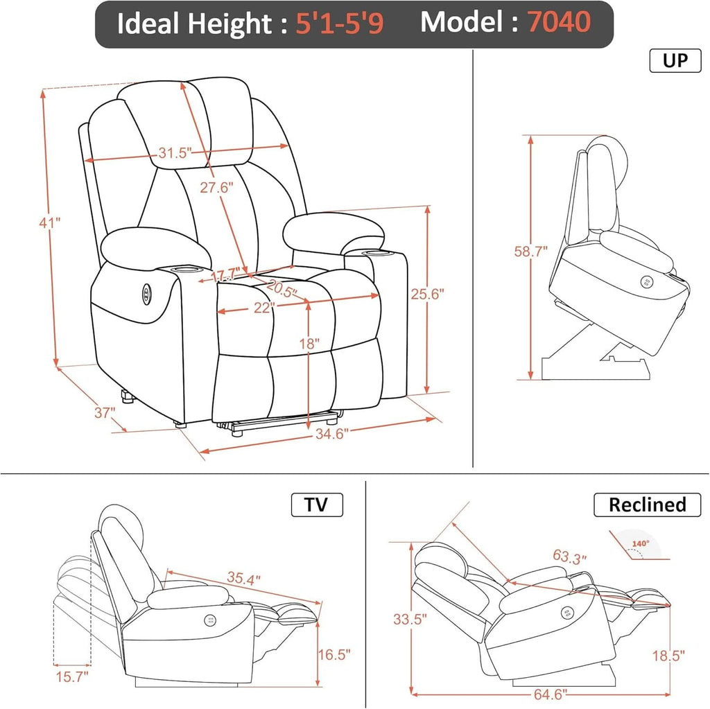 Electric Power Lift Recliner Chair Brown With Massage