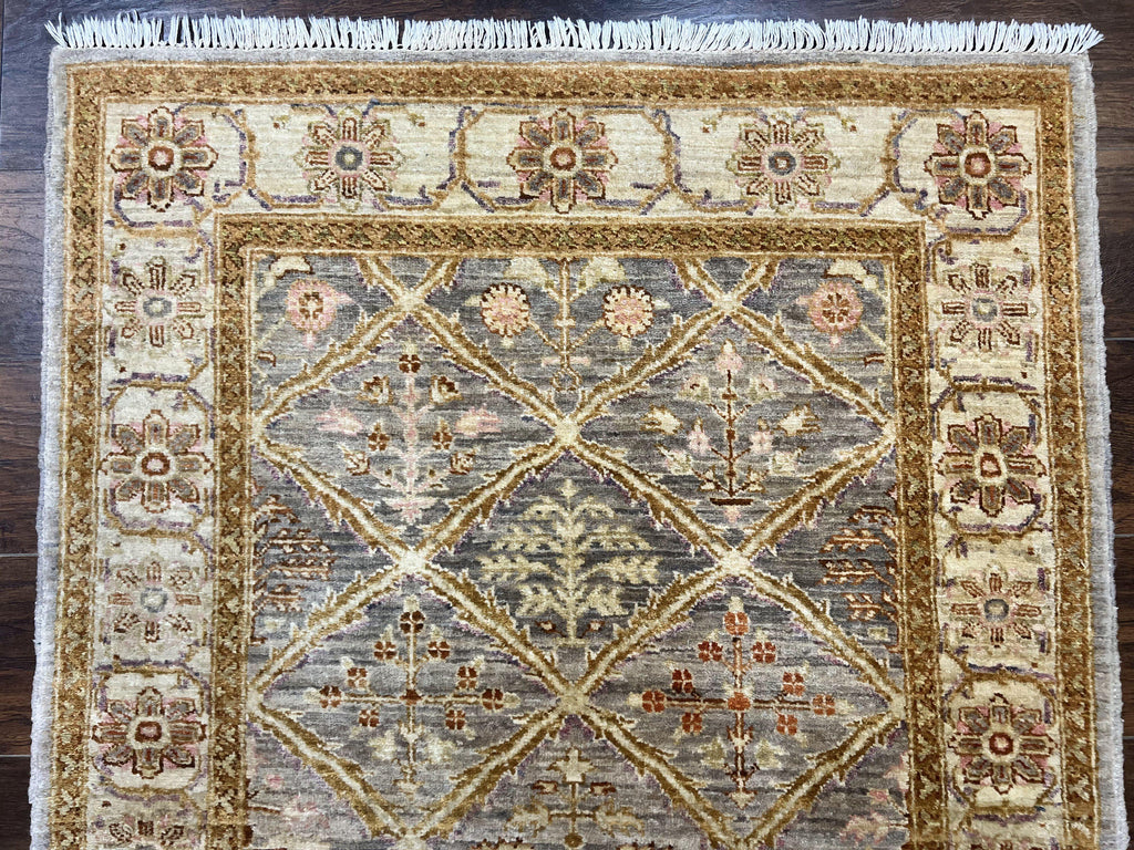 Pakistani Peshawar Rug 3.6 x 5, Safavieh Wool Handmade Hand Knotted Vintage Rug, Panel Design Oriental Carpet, Pair C