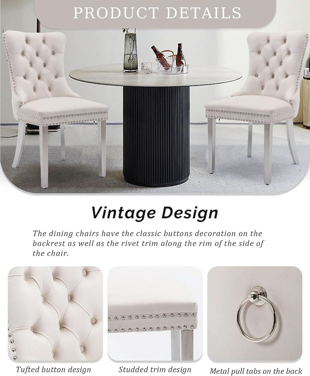 Velvet Dining Chairs Set Of 2 Beige Tufted Upholstered