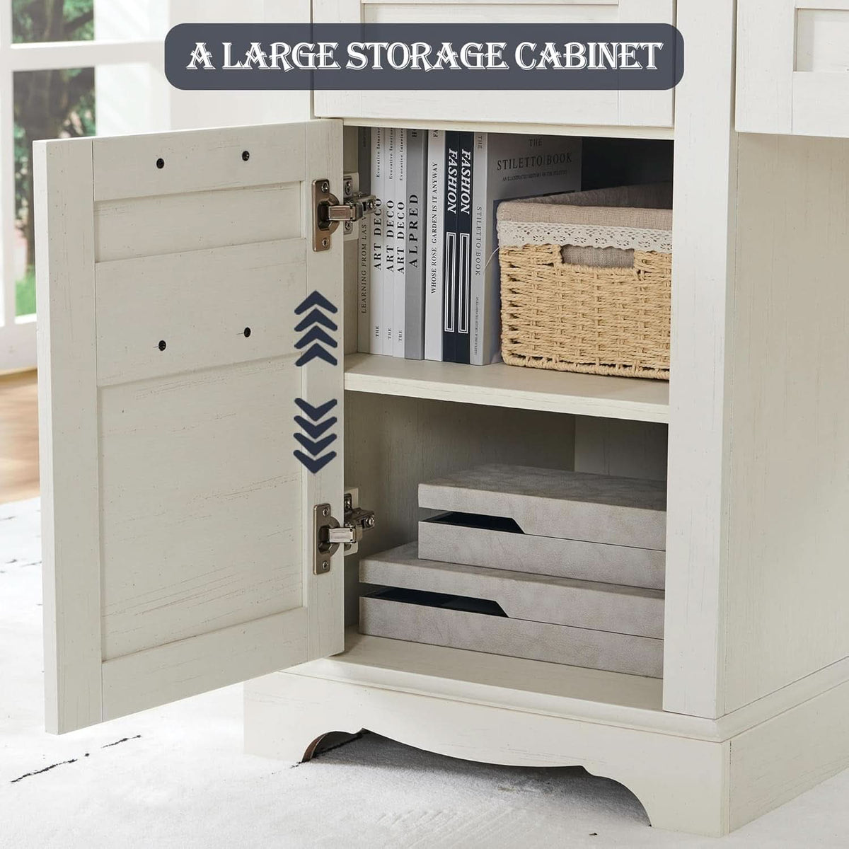 60 Inch Farmhouse L Shaped Desk Antique White With Drawers