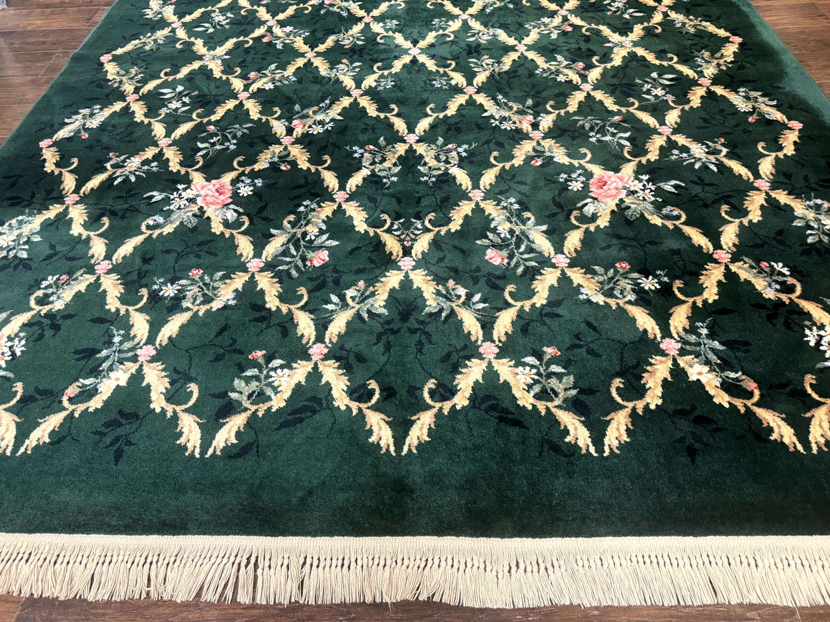 Karastan Garden of Eden Rug 8.8 x 11.8, Green Savonnerie 509/1733, Wool