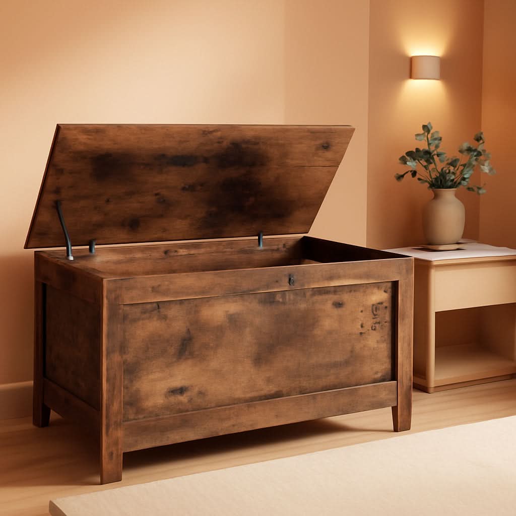 Rustic Brown Toy Box LargeCapacityStorage Bench Hinge